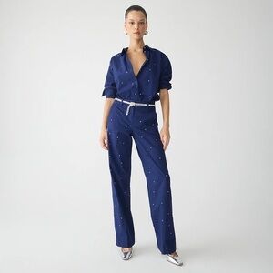 J. Crew Full-length Sydney Wide-leg Chino Pant With Rhinestones Navy Blue Size 6